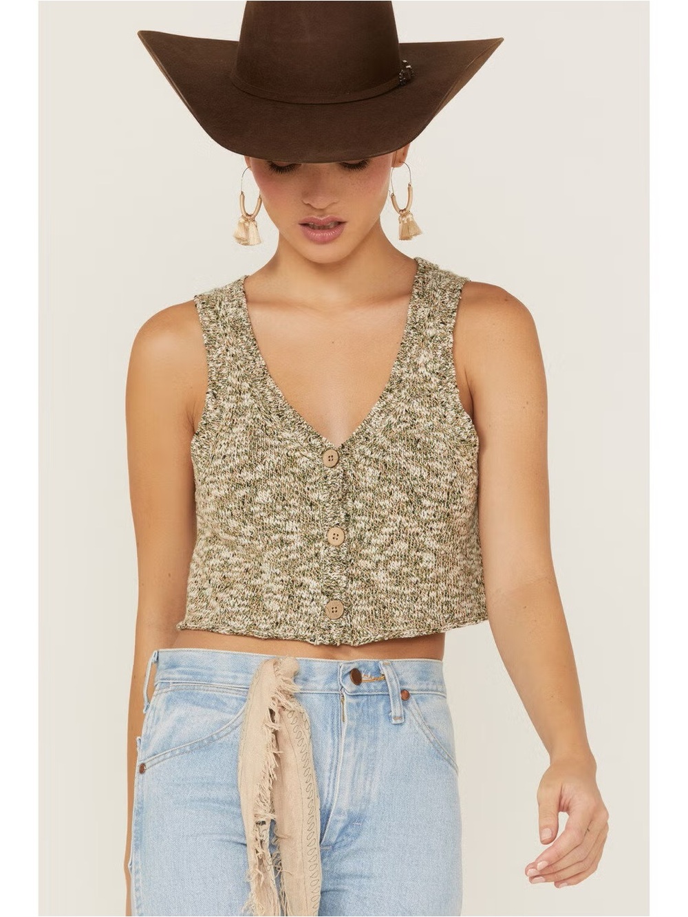 Shyanne Marled Button Front Cropped Sweater Vest Women’s Size Small
